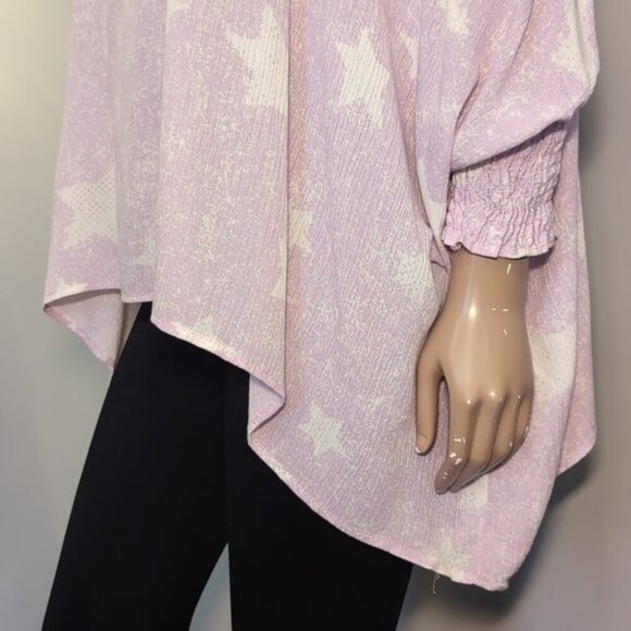 3/$20 ODDY Oversized Star Print Top Long Batwing Sleeve Smocked Cuff Asymmetric - Picture 5 of 13